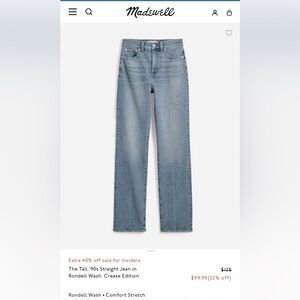 Madewell Tall 90’s Straight Jeans